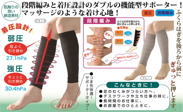 段階編みと圧着設計にダブルの機能型サポーター！マッサージのような着け心地！