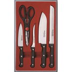 調理器具 5本セット 【包丁4本＆はさみ1本】 パン切り包丁 トマトナイフ キッチンバサミ ぺティナイフ 万能包丁 『中村孝明』