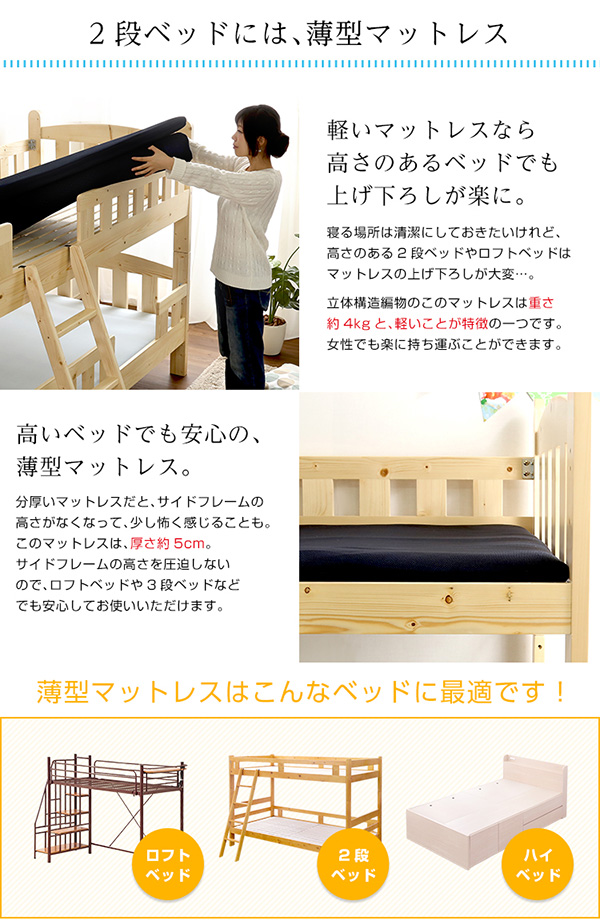 2段ベッドには薄型マットレス