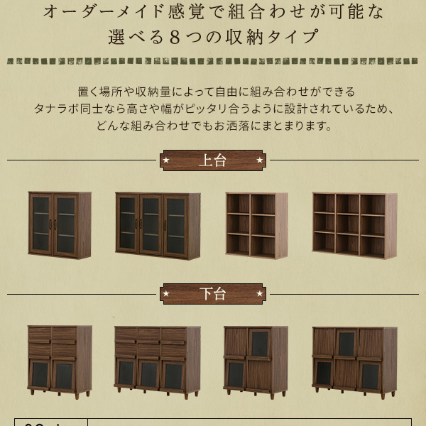 オーダーメイド感覚で組み合わせが可能な選べる8つの収納タイプ